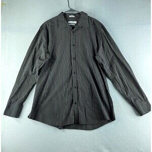 Calvin Klein Mens Striped Shirt Black Size XL Long Sleeve Modern Fit